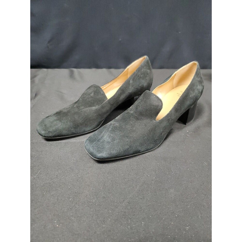Aquatalia Marianne Slip On Loafers Black Suede Square Toe Shoes Sz 9 Barely Worn